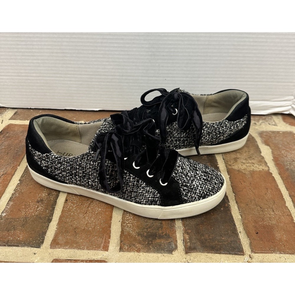 Naturalizer Black White Tweed Sneakers Velvet Trim Lace Up Sparkle Women's 9